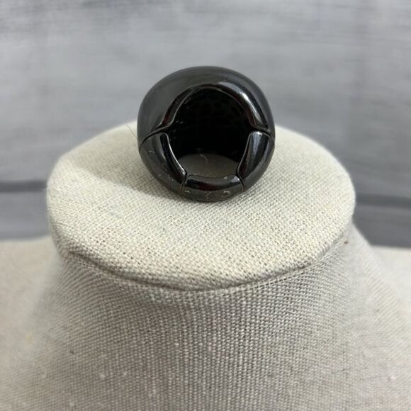 Bold Black Dome Ring With Clear Crystal Accents - Picture 2 of 5